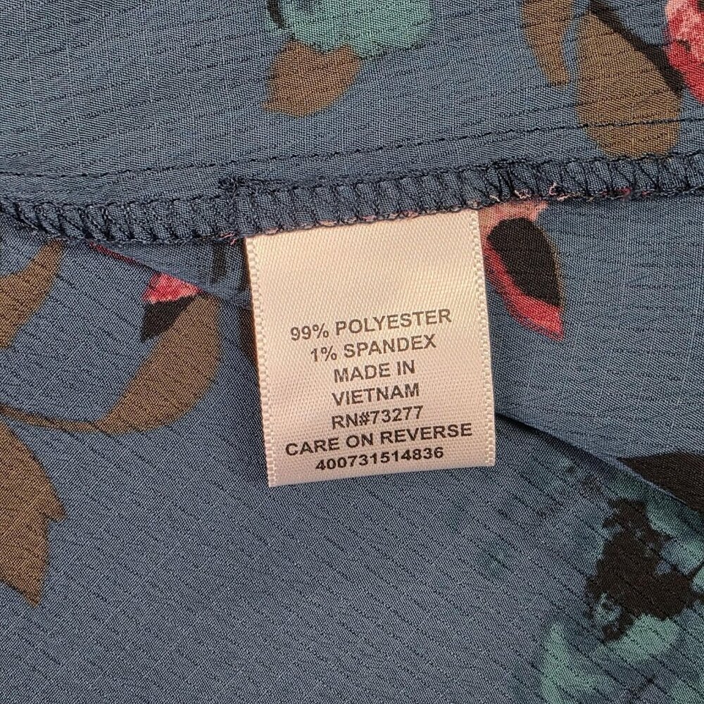 Elle Blouse Womens XL Blue Floral Bell Sleeve Pullover Top Pink Teal Rose Print - Picture 11 of 12